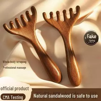 Массажная расческа для головы из сандалового дерева с золотым шелком для терапии кожи головы и облегчения меридианов 2nd Generation, Dragon and Phoenix