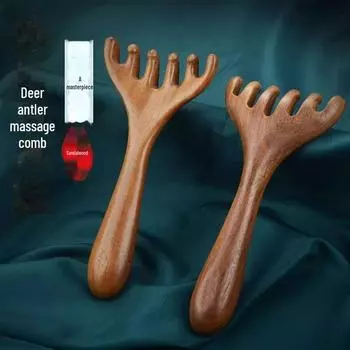 Массажная расческа для кожи головы из рогов оленя и меридиональный скребок из сандалового дерева Resin [five-claw massage comb]