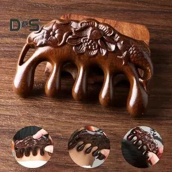 Массажная расческа для кожи головы из сандалового дерева с широкими зубьями, резная рыба-лотос, стимулирующая рост волос, деревянная ручная головка, массажер для всего тела цвет старого дерева