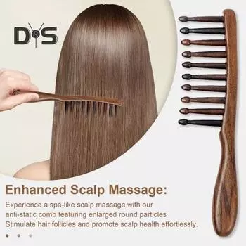 Массажная расческа для кожи головы из сандалового дерева с широкими зубцами, антистатическая, для роста волос, для мужчин и женщин, деревянная ручная расческа для головы Гуаша(Случайный цвет) эбеновый