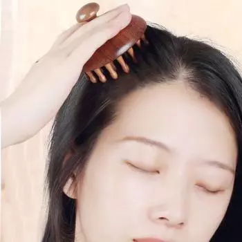Массажная расческа для кожи головы из сандалового дерева с эргономичной ручкой, круглыми зубцами, антистатическая для роста волос, для мужчин и женщин, деревянная массажная щетка для головы A