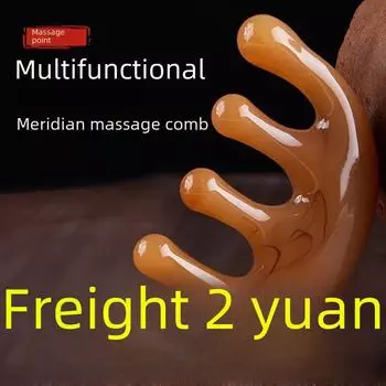 Массажная расческа для кожи головы с пятью зубцами для мужчин и женщин — широкие зубцы, круглая головка, уменьшает выпадение волос Massage comb янтарь