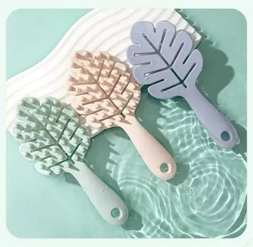 Массажная расческа для кожи головы, силиконовая головка в форме листа, мытье волос, шампунь, ванна, массажная щетка для тела, длинная ручка, салонная щетка, расческа, инструмент розовый