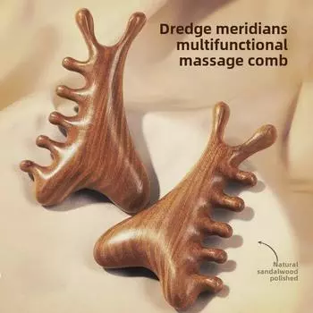 Массажная расческа для лица и головы из сандалового дерева: Терапия выпадения волос и инструмент для вытягивания меридианов