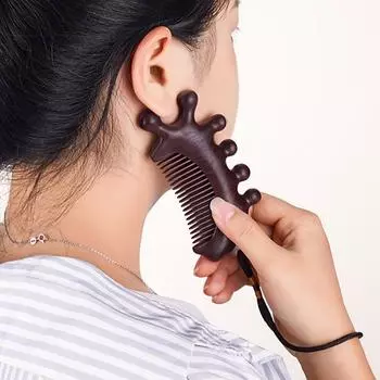 Массажная расческа для тела и меридианов, расческа с пятью широкими зубьями из сандалового дерева, акупунктурная терапия, циркуляция крови, антистатическая гладкая расческа для волос onesize