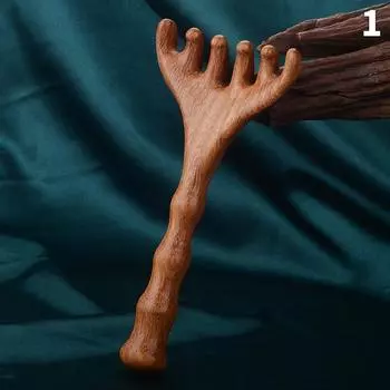 Массажная расческа для тела и меридианов. Сандаловое дерево. Оленьи рога. Широкие зубья. Акупунктура. Помощь в циркуляции крови. Антистатические гладкие волосы.