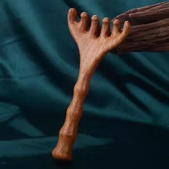 Массажная расческа для тела и меридианов. Сандаловое дерево. Оленьи рога. Широкие зубья. Акупунктура. Помощь в циркуляции крови. Антистатические гладкие волосы.