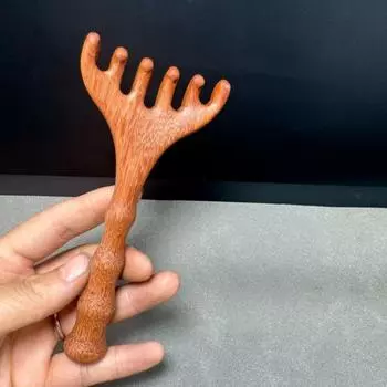 Массажная расческа для тела и меридианов. Сандаловое дерево. Оленьи рога. Широкие зубья. Акупунктура. Помощь в циркуляции крови. Антистатические гладкие волосы. 2