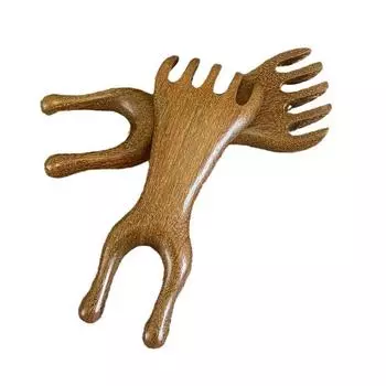 Массажная расческа для тела и меридианов. Сандаловое дерево. Оленьи рога. Широкие зубья. Акупунктура. Улучшение циркуляции крови. Антистатические гладкие волосы.