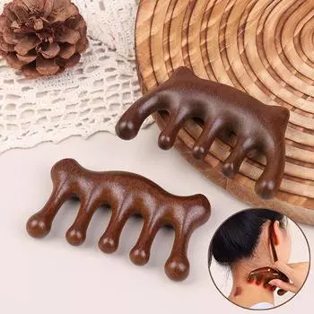 Массажная расческа для тела и меридианов. Сандаловое дерево. Пятизубчатая расческа. Акупунктурная терапия. Циркуляция крови. Антистатические гладкие волосы.