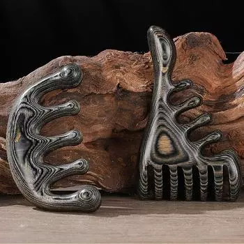 Массажная расческа из натурального дерева сандалового дерева с широкими зубьями для кожи головы, деревянный массажер для шеи Style 1