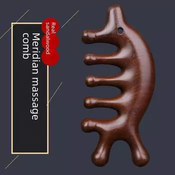 Массажная расческа из сандалового дерева для вьющихся волос с меридианами и пятизубчатым дизайном глаз small gourd