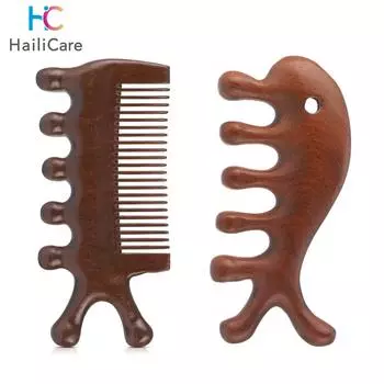 Массажная расческа из сандалового дерева, расческа для головы и лица, глаз, плеч, шеи, выскабливание, лечение выпадения волос, антистатическая расческа с широкими зубьями
