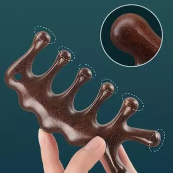 Массажная расческа из сандалового дерева с пятью зубцами, расческа для головы, лица, носа, глаз, плеч, шеи, антистатическая расческа против выпадения волос, меридианный массаж