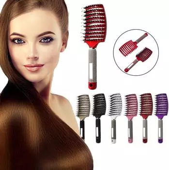 Массажная расческа Magic Big Curvature с резными ребрами и щетиной из нейлона с двойными зубцами для распутывания волос, профессиональная парикмахерская расческа для укладки волос чёрный