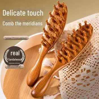Массажная расческа Meridian из сандалового дерева - деревянная расческа с длинной ручкой и 22 гвоздями для девочек
