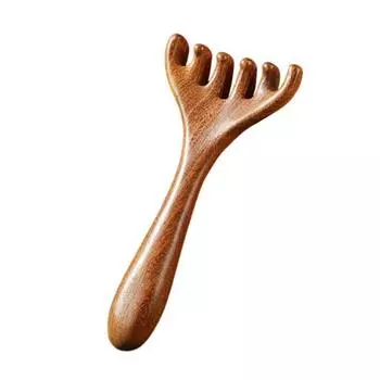 Массажная расческа Meridian с рогом оленя и сумкой для хранения, длинная ручка, сандаловое дерево, массажер для кожи головы, шесть зубцов, широкий массажный инструмент для тела, гуаша A