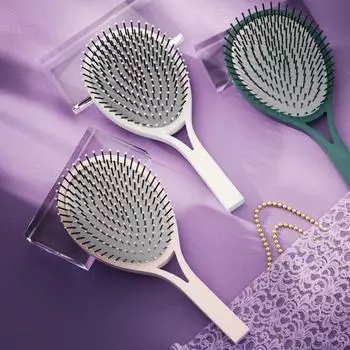 Массажная расческа, противоскользящая длинная ручка, 147 зубцов, не спутывающая щетка для волос, ручная антистатическая расческа для завивки волос, инструмент для укладки волос в салоне A розовый