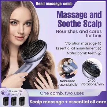 Массажная расческа QTLLBT 3 в 1 Электрический массажер для кожи головы, портативный ручной скребковый массажер, против выпадения волос, для глубокого очищения, щетка-аппликатор для нанесения масла на волосы