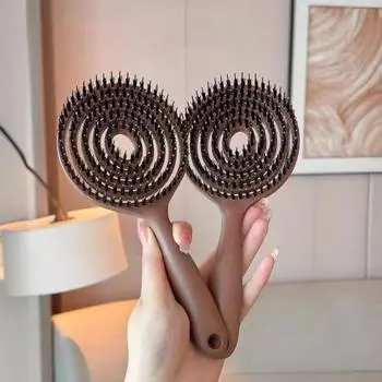 Массажная расческа с антистатическими щетинками, термозащита, расческа для придания объема, инструмент для здоровой укладки волос коричневый