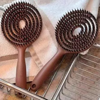 Массажная расческа с антистатическими щетинками, термозащита, расческа для придания объема, инструмент для здоровой укладки волос коричневый