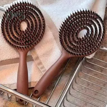 Массажная расческа с антистатическими щетинками, термозащита, расческа для придания объема, инструмент для здоровой укладки волос коричневый