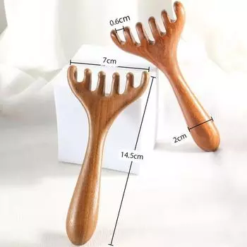 Массажная расческа с пятью пальцами из золотого шелка и зеленого сандалового дерева с шариковыми наконечниками — стиль TikTok Dragon and Phoenix sandalwood, Deer antlers зелёный