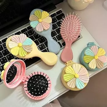 Массажная расческа, складное зеркало, расческа, карманное зеркало 2 в 1, набор для расчески и зеркала для путешествий Blue-Handle Comb