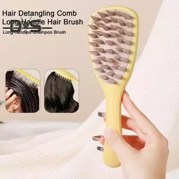 Массажная щетка для волос, эргономичная длинная ручка, мягкая щетина, ручной массажер для кожи головы, мужской и женский шампунь для распутывания волос фиолетовый