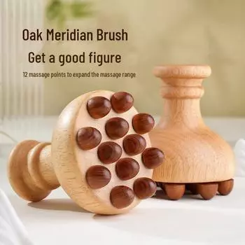 Массажная щетка для живота Oak Meridian с насадкой для сухожилий brush 12 beads + 100ML essential oil