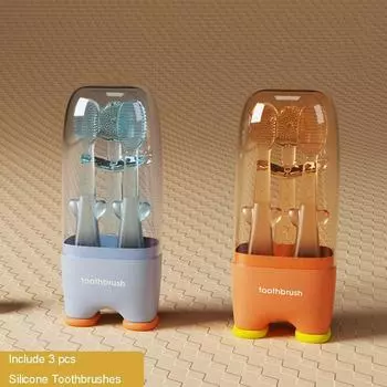 Массажная зубная щетка, налет на языке, чистка, силиконовая зубная щетка, прорезыватель для зубов, игрушка-десна, детские зубные щетки оранжевый