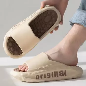 Массажные тапочки Мужская летняя обувь для отдыха на открытом воздухе Мужские мягкие сандалии с толстой подошвой Нескользящие шлепанцы для ванной Женская домашняя обувь 40-41 чёрный