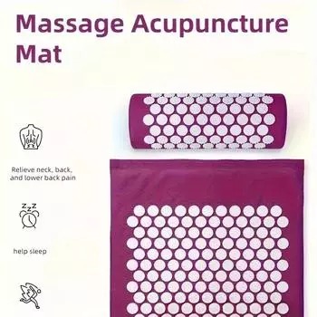 Массажный акупунктурный коврик 3 в 1 с роликом для спины и шеи фиолетовый