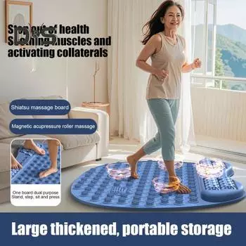 Массажный коврик для ног с роликовым массажером для снятия боли и давления на точечные точки для релаксации и рефлексотерапии стоп, нескользящий эргономичный акупрессурный коврик, массажный инструмент синий
