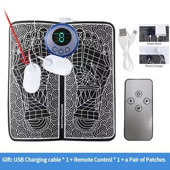 Массажный коврик для ног, зарядка через USB, светодиодный цифровой дисплей, 19 режимов, 8 передач, EMS, электрический массажер для акупунктурных точек ног, подушка для снятия мышц With Remote+Electrode Pad