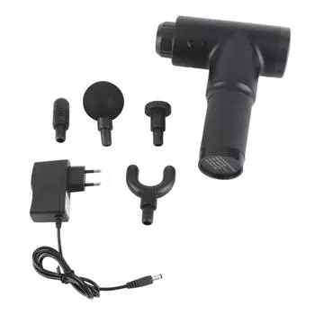 Массажный пистолет для мышц с 4 головками, 6 передачами, глубокий массажер для фасций тканей, черный