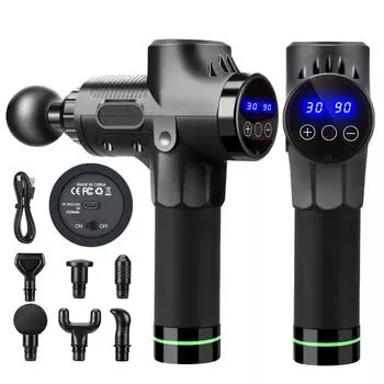 Массажный пистолет, массажер для глубоких тканей, 30 скоростей, ЖК-дисплей, сенсорный дисплей, фасции, упражнения, релаксация для тела, шеи, облегчение боли