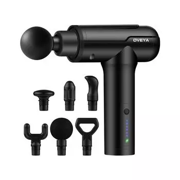 Массажный пистолет OVEYA с 6 головками, ручной массажер для мышечной терапии, массажер для глубоких тканей тела EU Plug чёрный