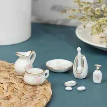 Масштаб 1/12 Кукольный домик Ванная комната Фарфор Роза Цветочная Миниатюрная Мебель Фарфоровые Детские Игрушки as picture