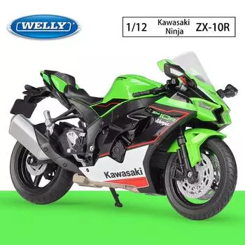 Масштаб 1/12 WELLY 2010 Kawasaki Ninja ZX-10R, модель мотоцикла из сплава, литье под давлением, металлические игрушечные транспортные средства, коллекция высокой имитации, детские подарки 1/12-17.6x7.5x10cm чёрный