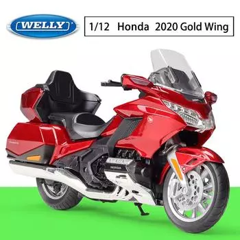 Масштаб 1/12 Welly 2020 Honda Gold Wing, литая под давлением модель мотоцикла, сверхмощный дорожный мотоцикл, коллекция игрушечных автомобилей из сплава, подарок для детей 1/12-21.6x11.8x8.8cm красный
