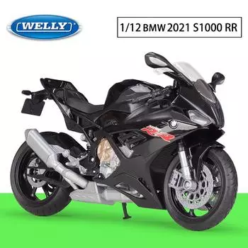 Масштаб 1/12 Welly BMW 2021 S1000RR, модель мотоцикла из сплава, литье под давлением, металлические игрушечные транспортные средства, модель мотоцикла, коллекция высокой имитации, детские подарки 1/12-17.5x9.7x7cm чёрный