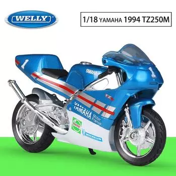 Масштаб 1/18 Welly 1994 YAMAHA TZ250M, модель мотоцикла из сплава, литье под давлением, металлические игрушечные транспортные средства, модель мотоцикла, коллекция высокой имитации, детские подарки 1/18-11.5x6.5x4.3cm синий