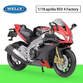 Масштаб 1/18 Welly Aprilia RSV 4, заводская модель мотоцикла из сплава, литье под давлением, металлические игрушечные транспортные средства, модель мотоцикла, коллекция высокой имитации, детские подарки 1/18-11.3x6.5x4.2cm чёрный/красный