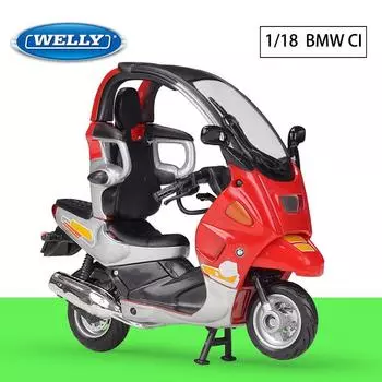 Масштаб 1/18 Welly BMW C1, модель мотоцикла из сплава, литье под давлением, металлические игрушечные транспортные средства, модель мотоцикла, коллекция высокой имитации, детские подарки 1/18-9.7x8.7x5.1cm красный