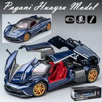 Масштаб 1/24 Huayra, литая под давлением модель автомобиля, игрушечная машина с откатным механизмом, звуком и светом для детей, коллекция подарков для мальчиков и девочек 1/24-20.5x9x5.3cm синий