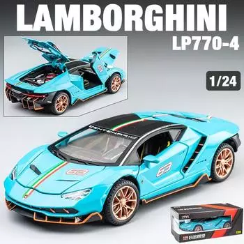 Масштаб 1/24 Lambo LP770-4, литая под давлением модель автомобиля, игрушечный автомобиль с откатным механизмом, звуком и светом для детей, коллекция подарков для мальчиков и девочек 1/24-21x9x5.1cm синий