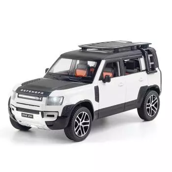 Масштаб 1/24 Land Rover Defender SUV, металлический литой под давлением игрушечный автомобиль из сплава, модель автомобиля со звуком и светом для мальчиков, детей, подарок, транспортные средства, коллекция хобби 1/24- 21x9x8.5cm белый