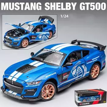Масштаб 1/24 Mustang Shelby GT500, литая под давлением модель автомобиля, игрушечный автомобиль с откатным механизмом, звуком и светом для детей, коллекция подарков для мальчиков и девочек 1/24-20.8x8.5x6cm синий