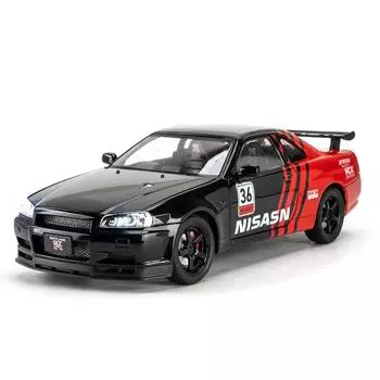 Масштаб 1/24 Nissan GTR R34 Modified Floral Version Horizon Ares Sound & Light Fast and Furious Super Racing Alloy Diecast Model Car Boy чёрный